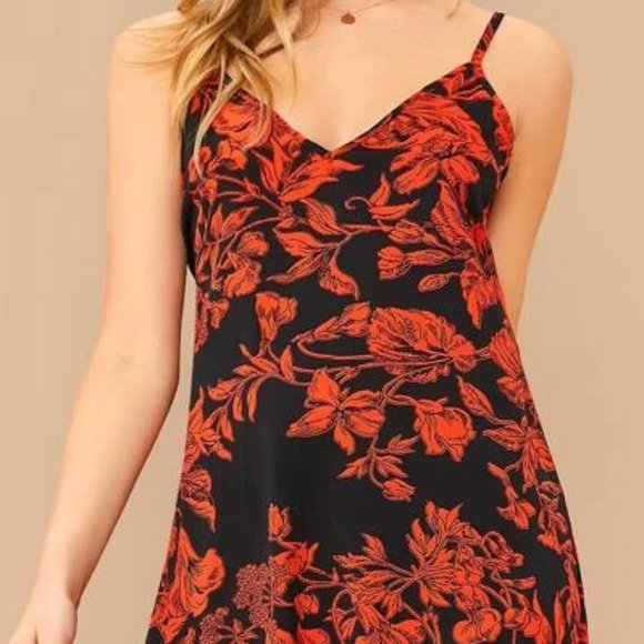 Orange V neck Floral Dress in XS, S, M, L - Picture 4 of 4